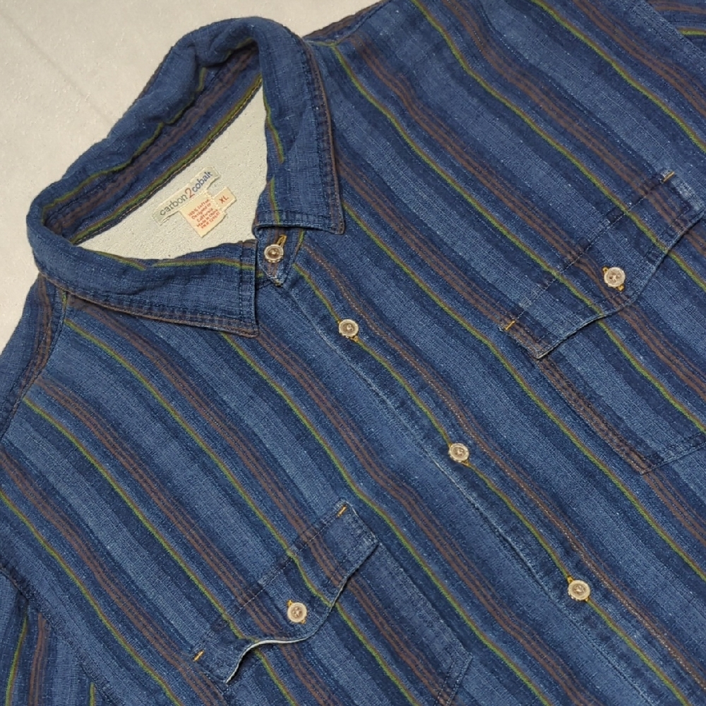Carbon 2 Cobalt Striped Cotton Flannel Long Sleeve Button-up Mens Shirt Size XL - Picture 1 of 4